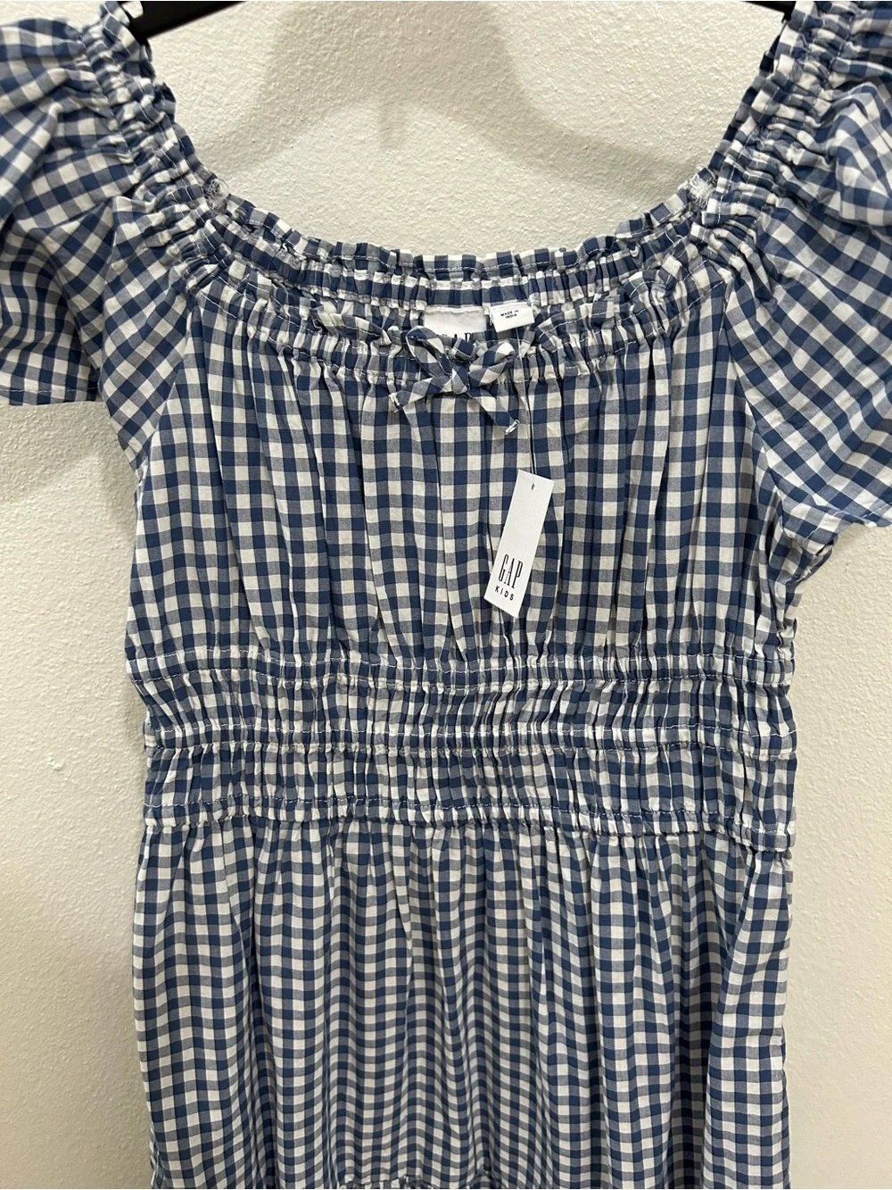 GAP Blue and White Gingham Smocked Tiered Dress